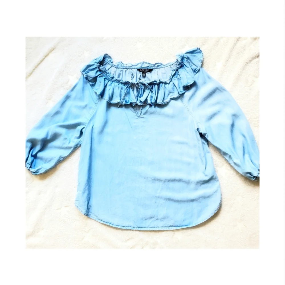 Lauren Ralph lauren ruffle top Lyocell siz4 Medium - Picture 1 of 7